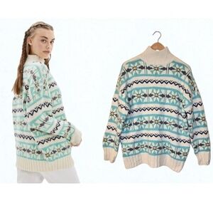 American Eagle Oversized Multicolor FairIsle Mock Neck Knit Sweater Sz. Xs